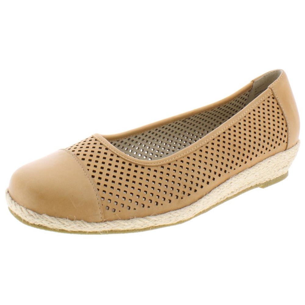 David Tate Ballet Flat Laser Cut‎ Leather Espadrilles Wedge Tan Sz 8